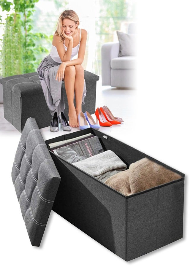 DUNISO Ottoman Storage Box, Folding Storage, Hidden Bench Footrest Couch with Padded Seat for Living Room, Bedroom, Hallway, Entryway (Grey) - Image 1